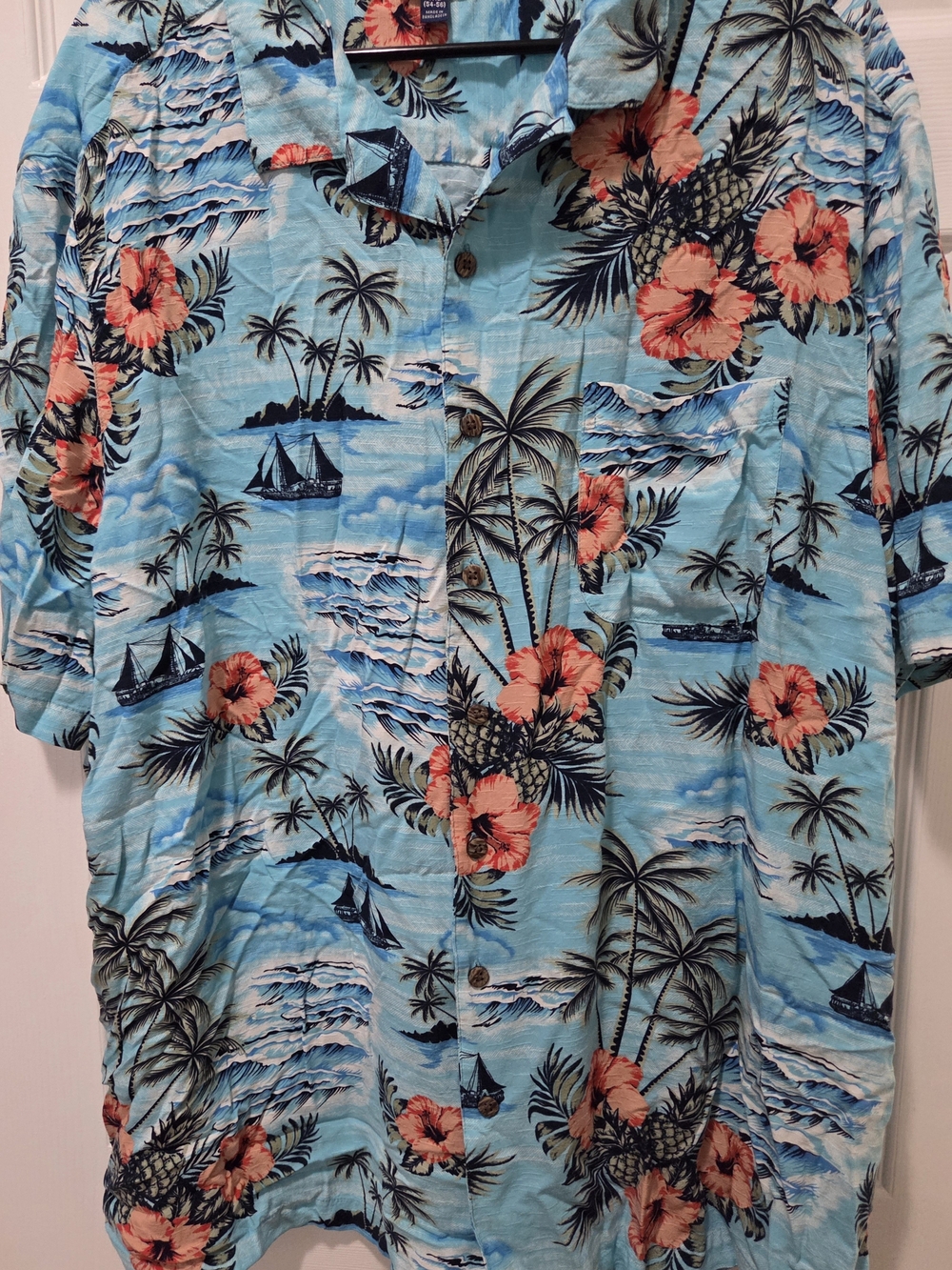 George Men's Light Blue Hawaiian Shirt with Coral Floral Print